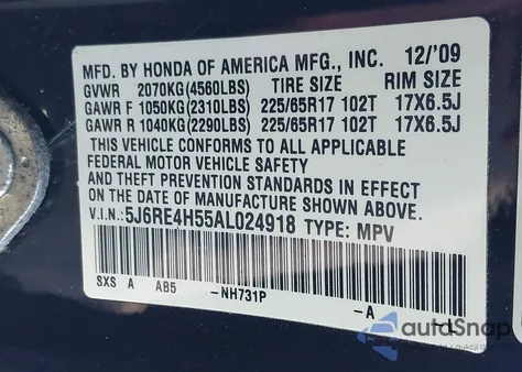 2010 Honda Cr-V Ex from USA, damaged, VIN 5J6RE4H55AL024918